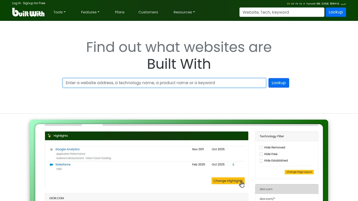 BuiltWith homepage screenshot