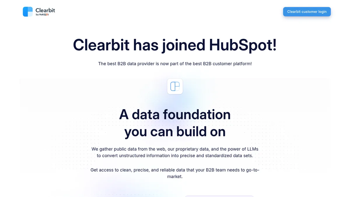 Clearbit homepage screenshot