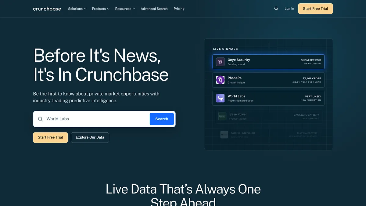 Crunchbase homepage screenshot