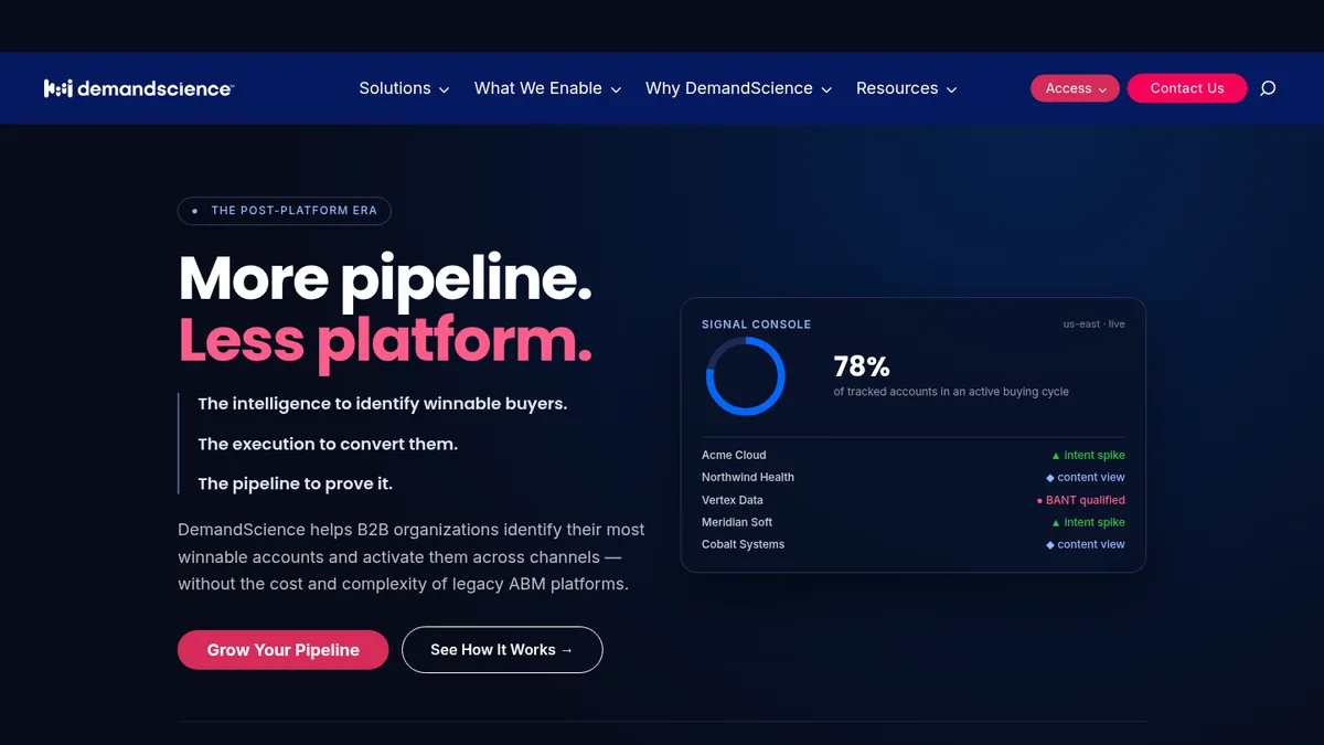 DemandScience homepage screenshot