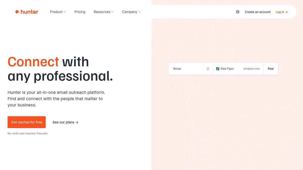 Hunter.io homepage screenshot