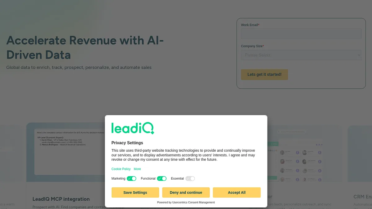 LeadIQ homepage screenshot
