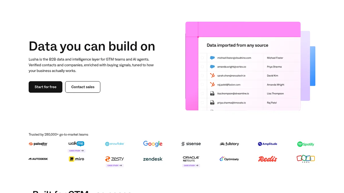 Lusha homepage screenshot