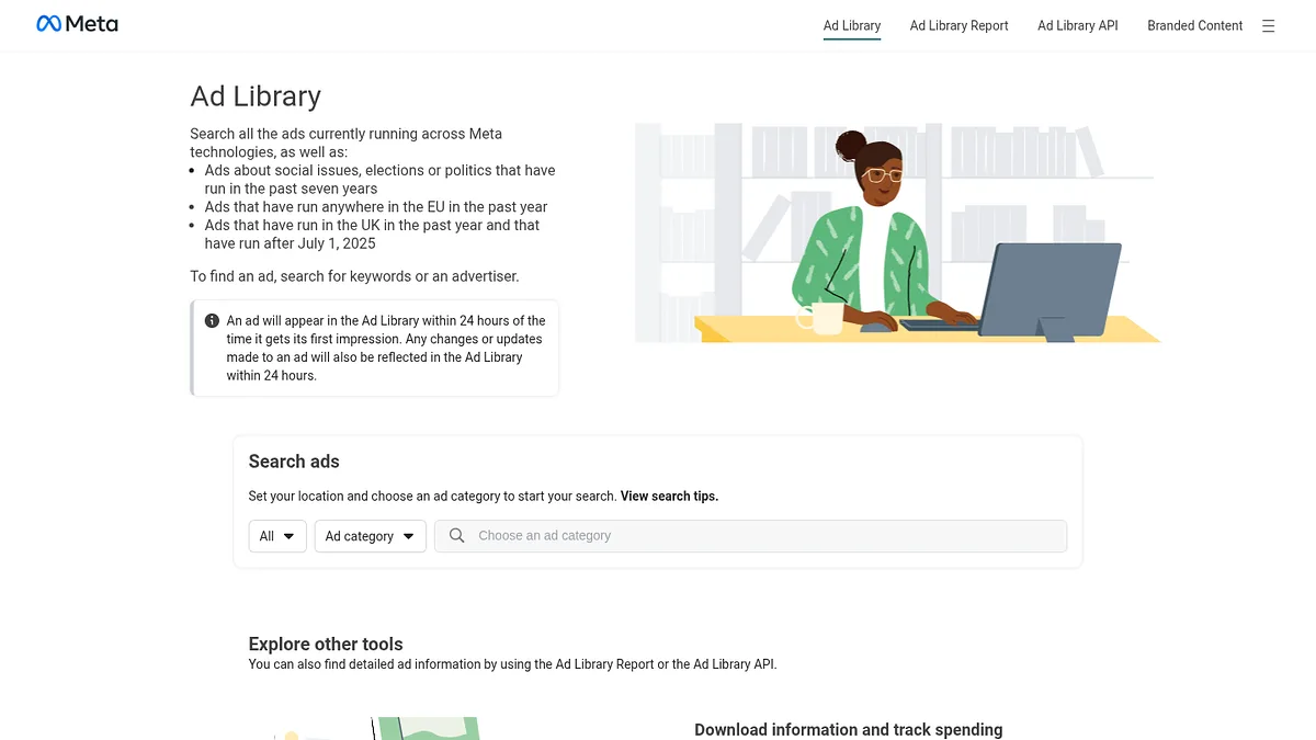 Meta Ad Library homepage screenshot