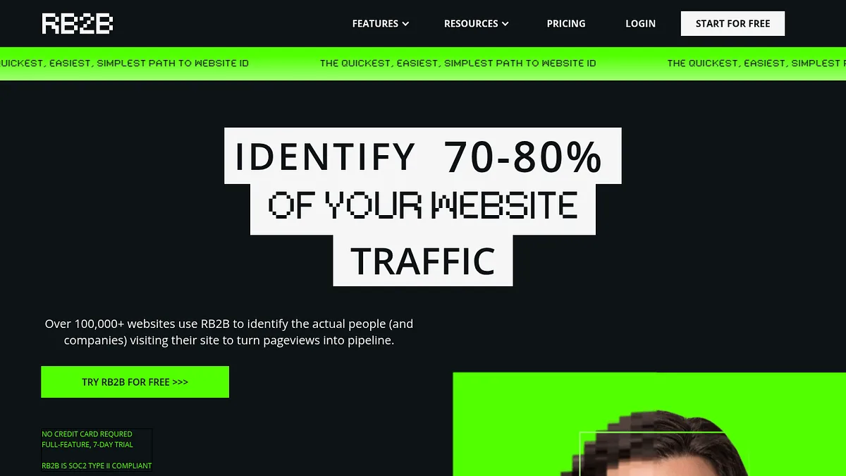 RB2B homepage screenshot