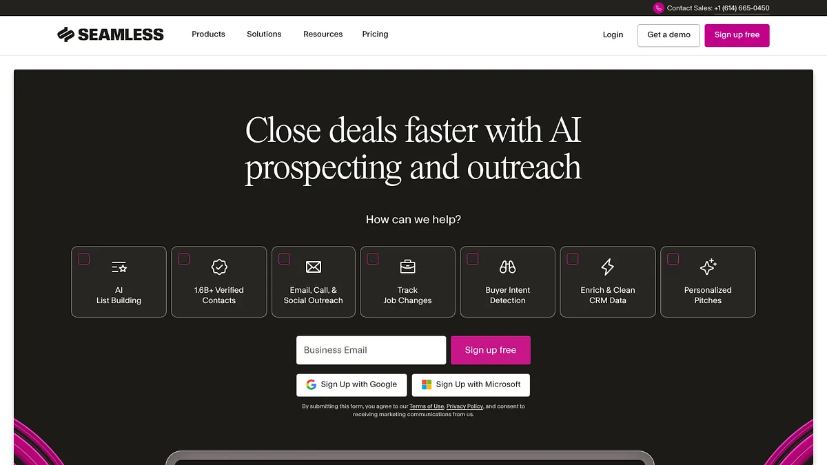 Seamless.AI homepage screenshot