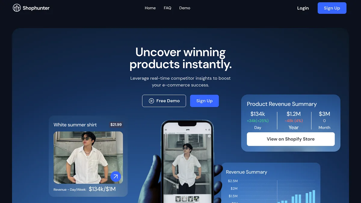 ShopHunter homepage screenshot