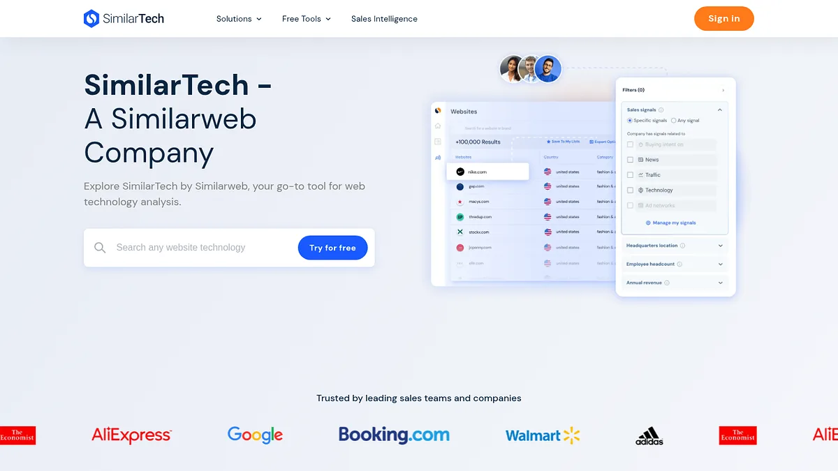 SimilarTech homepage screenshot