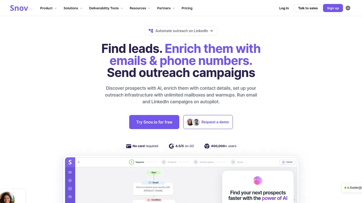 Snov.io homepage screenshot