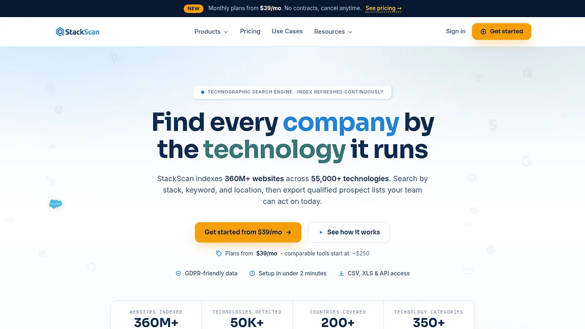 StackScan homepage screenshot