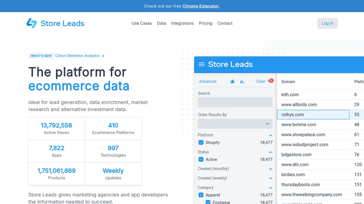 Store Leads homepage screenshot