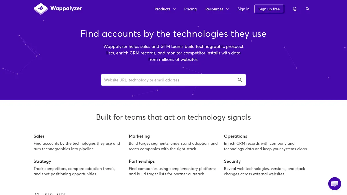 Wappalyzer homepage screenshot