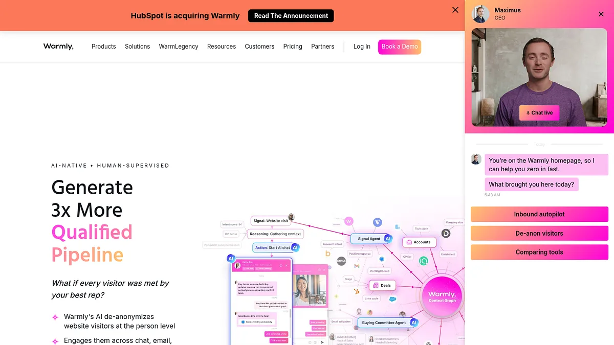 Warmly homepage screenshot