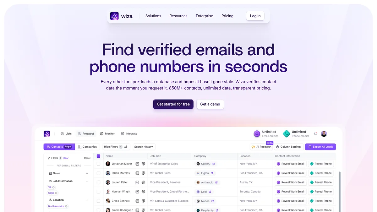 Wiza homepage screenshot